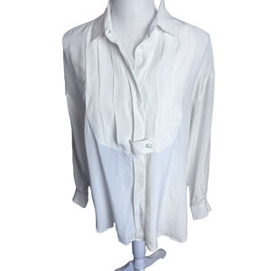 Vintage 90s Episode Ivory Silk Blouse sz S tuxedo quiet luxury career oversized